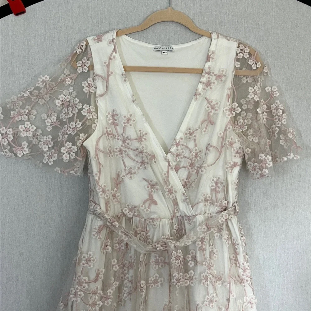 Baltic Born Cherry Blood embroidered belted Cream Maxi Dress - Picture 4 of 8